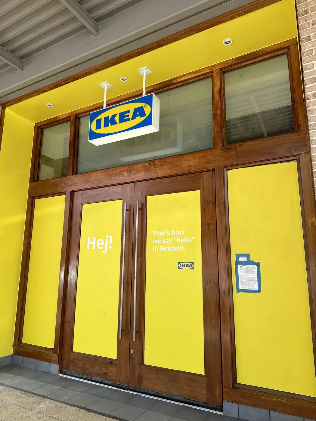 Projecting blade sign installation for IKEA retail store in Houston, Texas